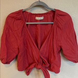 Abercrombie & Fitch Red Tie-Front Blouse